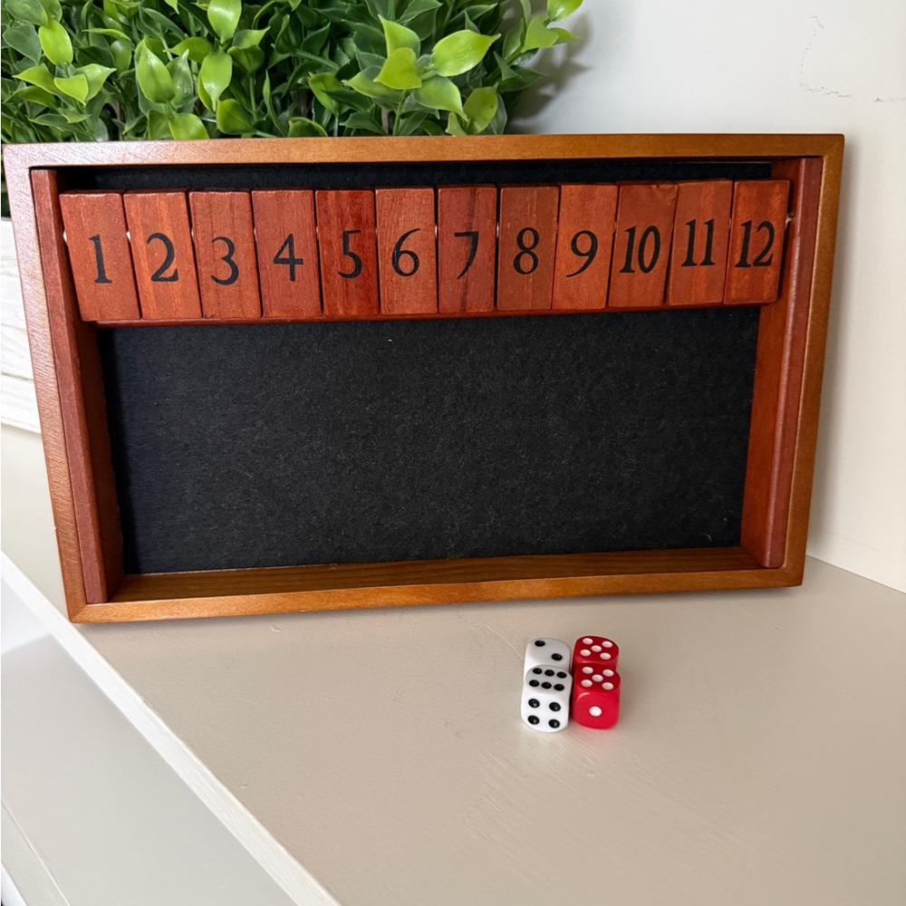GlobalDream Natural Brown “Shut The Box” Dice Game, Wooden Board Table Math Game